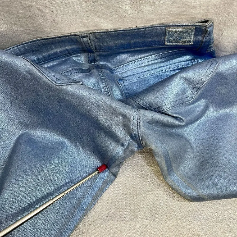 GUESS JEANS Women's Power Skinny Metallic Ice Blue Retail $138 Tags Attached